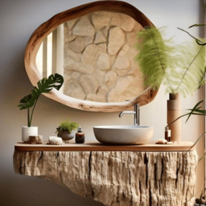 Wood Cabinet and Mirror Set Zelta "Unique Piece"