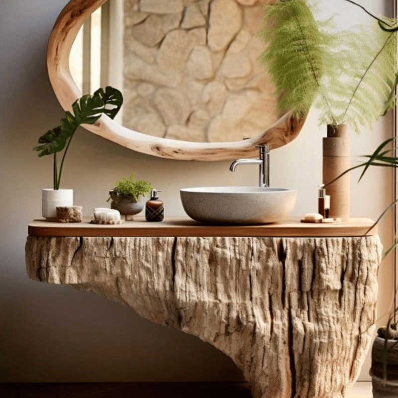 Wood Cabinet and Mirror Set Zelta "Unique Piece"