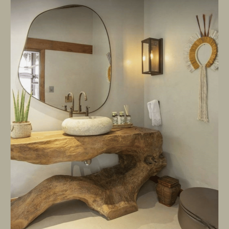 Wood Cabinet and Mirror Set Plaza "Unique Piece"