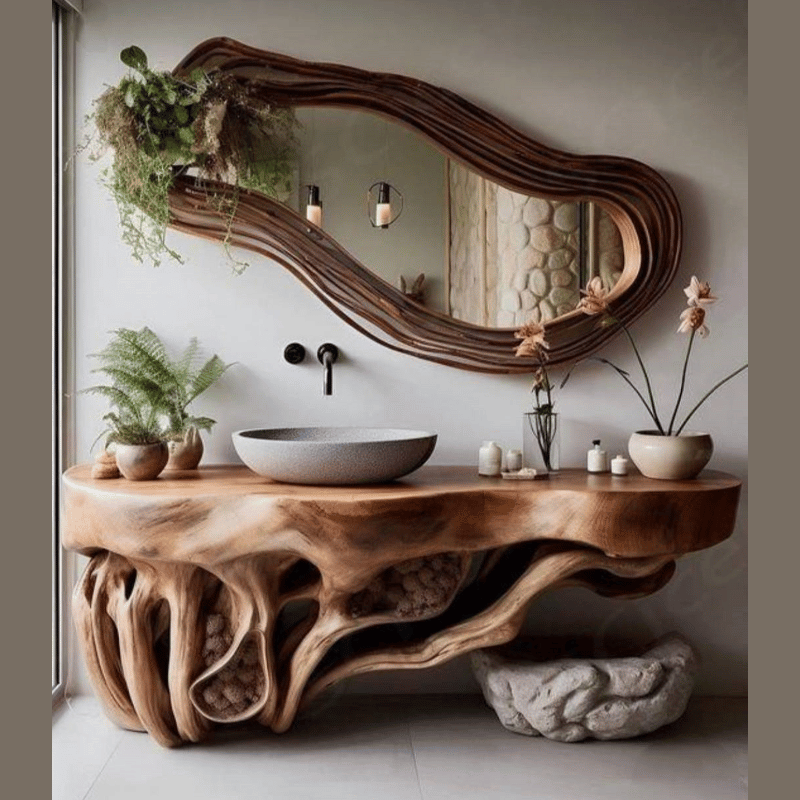 Wood Cabinet and Mirror Set Freela "Unique Piece"