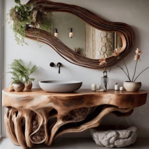 Wood Cabinet and Mirror Set Freela "Unique Piece"