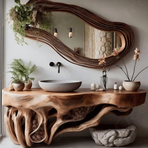 Wood Cabinet and Mirror Set Freela "Unique Piece"