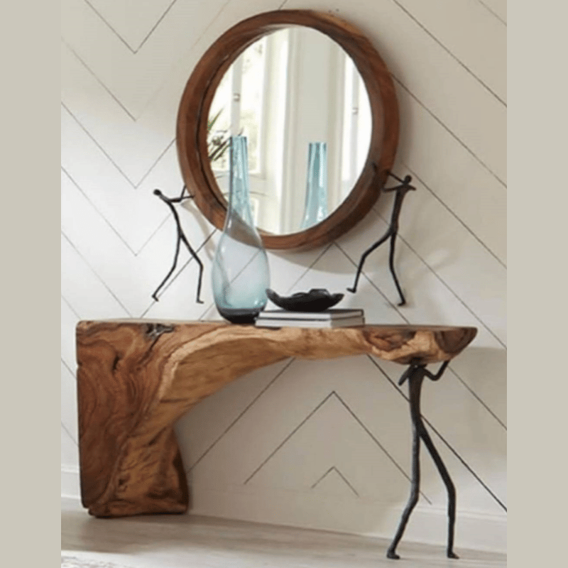 Wood Console and Mirror Set Softena "Unique Piece"
